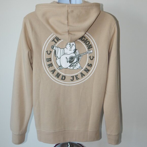 NWT MEN TRUE RELIGION Buddha Logo Seal Full Zip Fleece Hoodie Jacket Beige MED - Picture 3 of 8